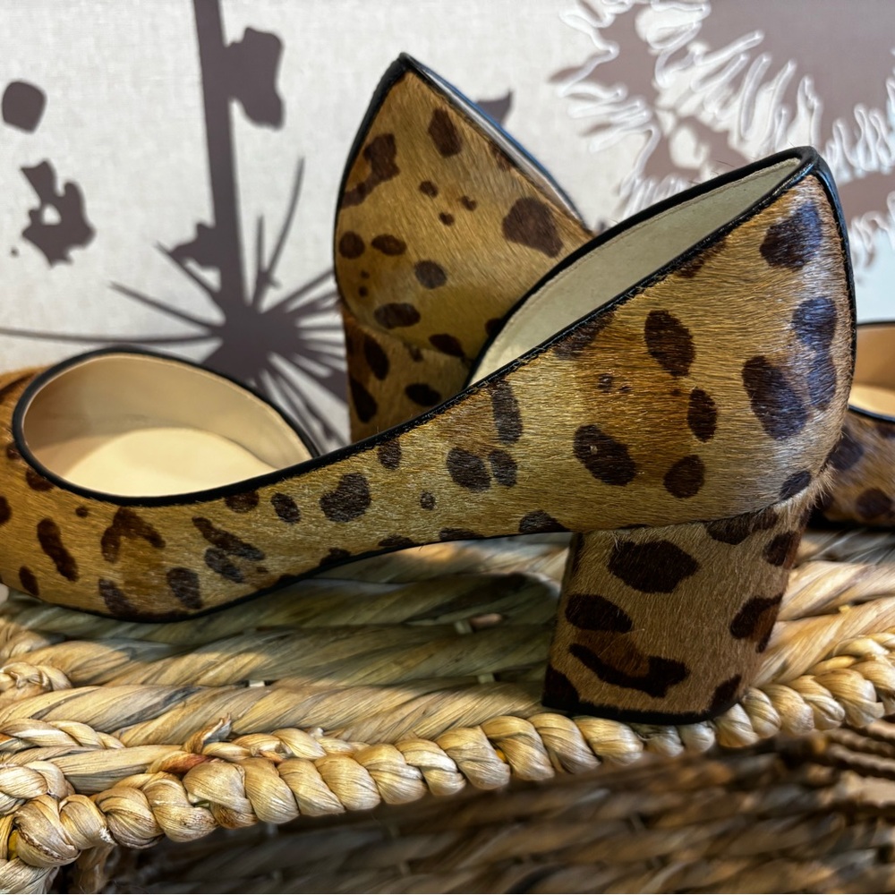 Cole haan dyed real fur animal Print Block Heel Pumps size 9 brown /black shoes